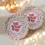 Oh What Fun Red Pink Christmas Birthday Party Paper Plates<br><div class="desc">This whimsical design features a delightful and playful illustration of beloved Christmas elements,  beautifully rendered in a heartwarming palette of red,  pink,  and white.</div>