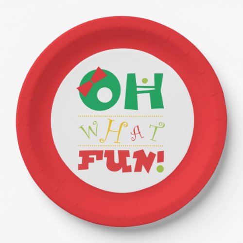 Oh What Fun Red Yellow and Green Christmas Paper Plates