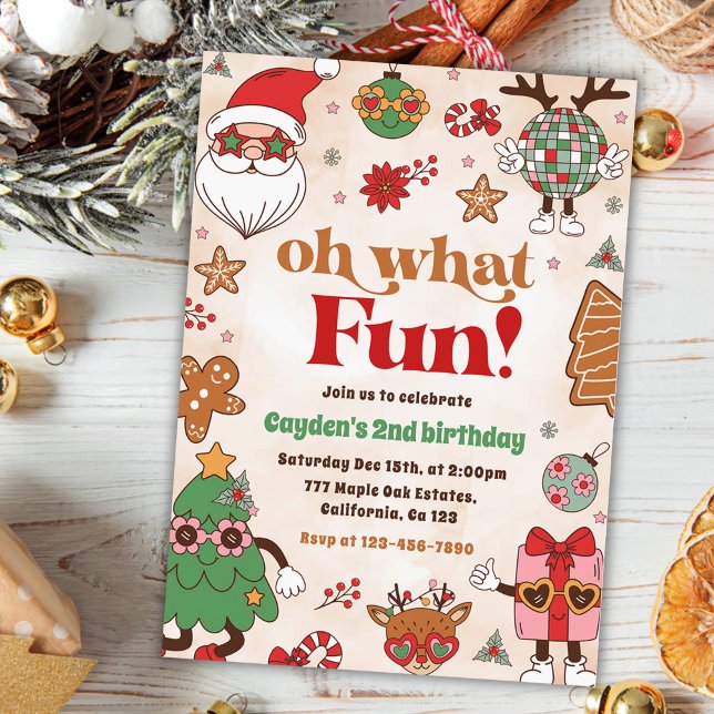 Oh What Fun Retro Christmas 2nd Birthday  Invitation (Creator Uploaded)