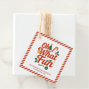 Oh What Fun Retro Christmas Birthday  Favor Tags
