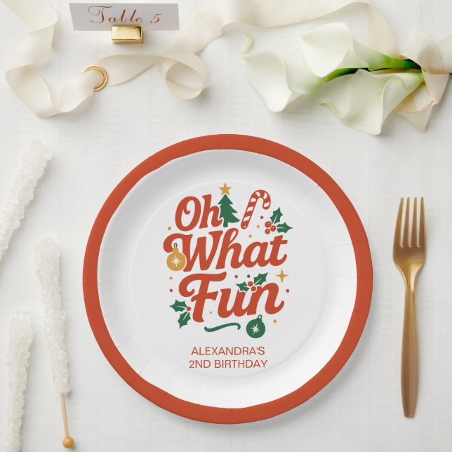 Oh What Fun Retro Christmas Birthday  Paper Plates (Wedding)