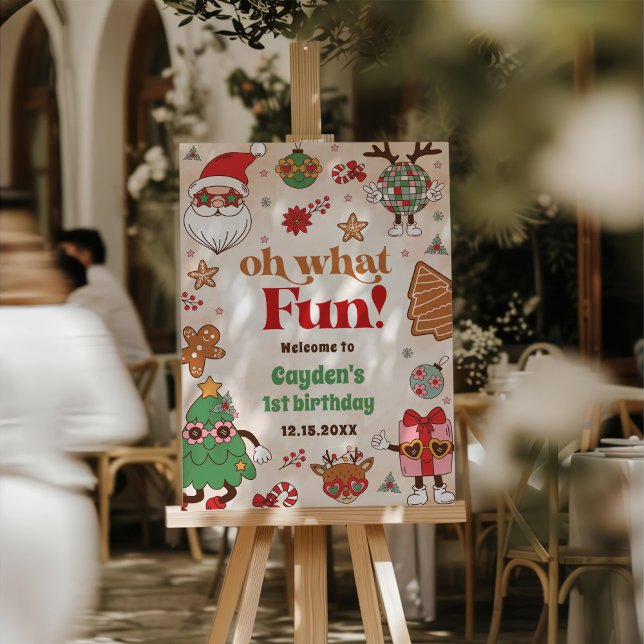 Oh What Fun Retro Christmas First Birthday Foam Board (Creator Uploaded)