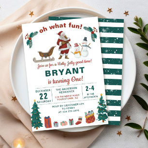 Oh What Fun Santa Claus Christmas Holiday Birthday Invitation