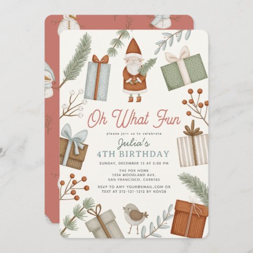 Oh What Fun Santa Claus Holiday Girl Birthday Invitation