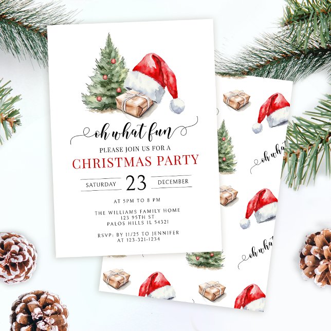 Oh What Fun Santa Hat Christmas party Invitation (Creator Uploaded)