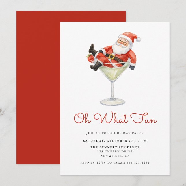 Oh What Fun Santa Modern Christmas Party Invitation (Front/Back)