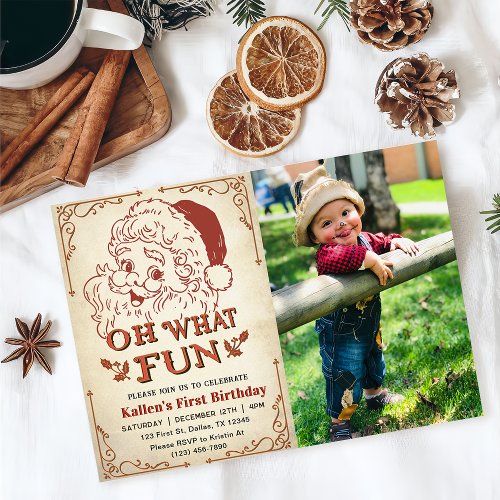 Oh What Fun Santa Retro Christmas Party Photo Invitation