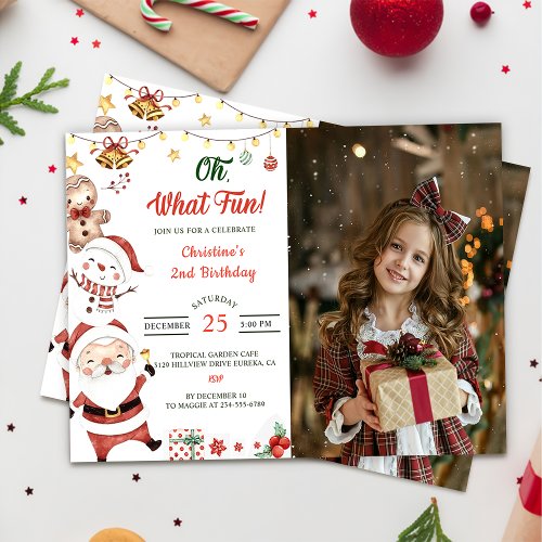 Oh What Fun Santa Snowman Christmas Birthday  Invitation