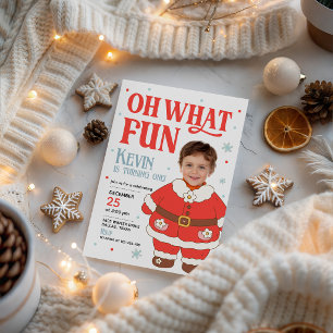 Oh What Fun Santa Suit Photo 1st Birthday Invitation
