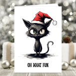 Oh What Fun Sarcastic Cat Christmas Card<br><div class="desc">Looking for a Christmas card with a twist of humor? Meet the non-plussed black cat Christmas card. This holiday greeting features a black cat donning a Santa hat, delivering a classic dose of Christmas cheer with just the right amount of attitude. Below the cat, the words "Oh What Fun" take...</div>