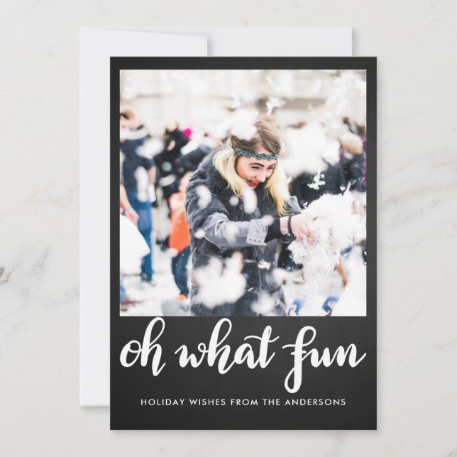 Oh What Fun Script Christmas | Chalkboard | Photo Holiday Card (Front)
