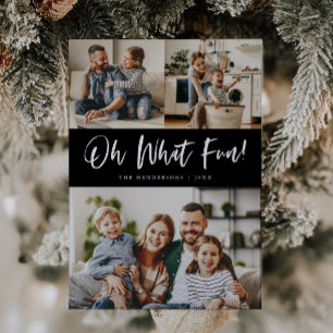 Oh What Fun Script Christmas Photo Black Holiday Card