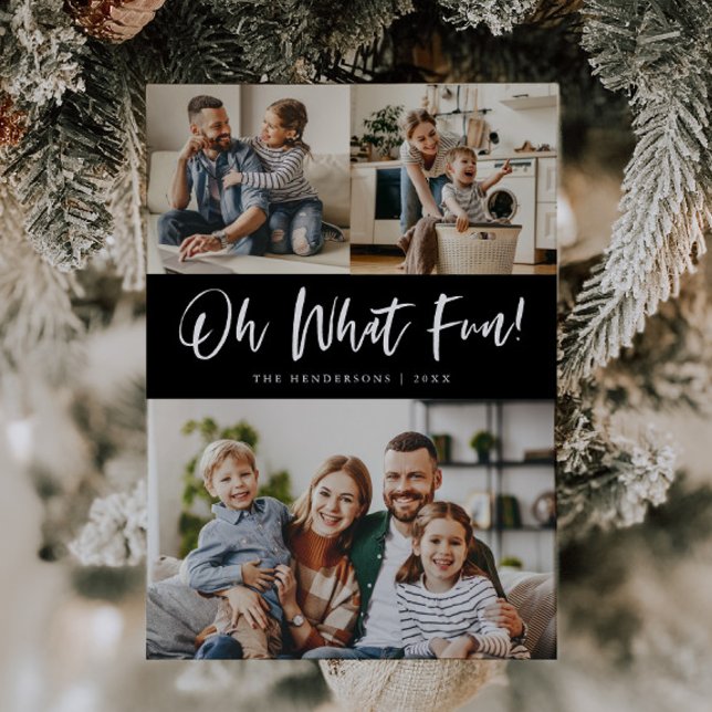 Oh What Fun Script Christmas Photo Black Holiday Card (Creator Uploaded)