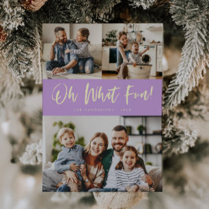 Oh What Fun Script Christmas Photo Lemon Wisteria Holiday Card