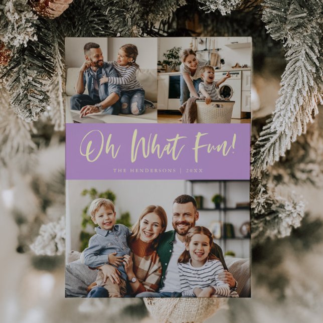 Oh What Fun Script Christmas Photo Lemon Wisteria Holiday Card (Creator Uploaded)