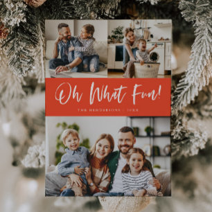 Oh What Fun Script Christmas Photo Red Holiday Card