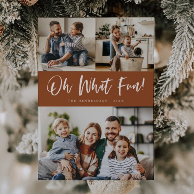Oh What Fun Script Christmas Photo Terracotta Holiday Card (Creator Uploaded)