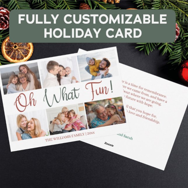 Oh What Fun Script Holiday Photo Collage Card (Creator Uploaded)