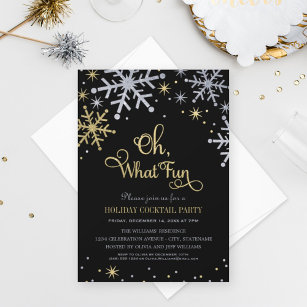 Oh What Fun Silver Gold Snowflakes Holiday Party Invitation