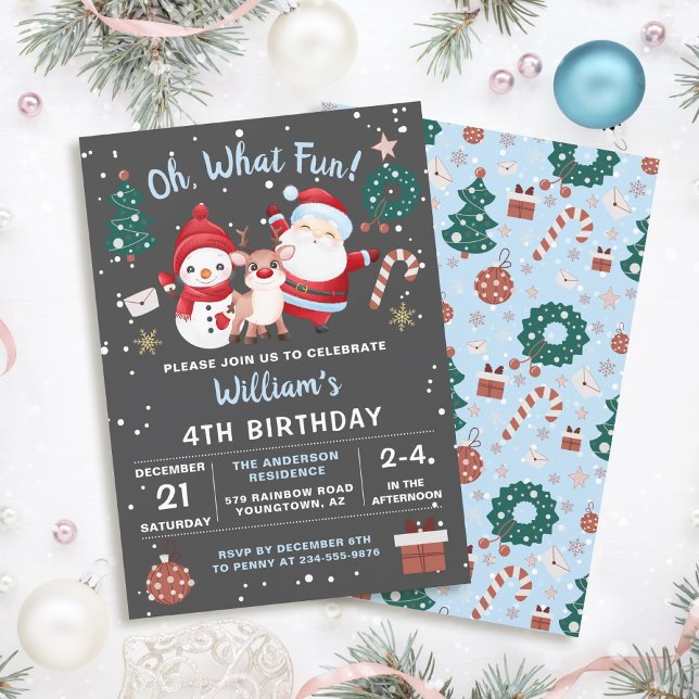 Oh What Fun Snow Christmas Birthday Party  Invitation (Creator Uploaded)