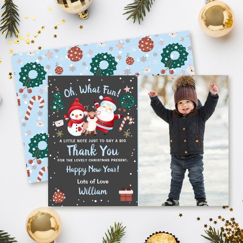 Oh What Fun Snow Christmas Party Photo Thank You Card