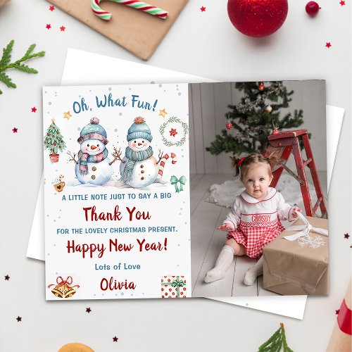 Oh What Fun Snow Christmas Party Photo Thank You  Invitation