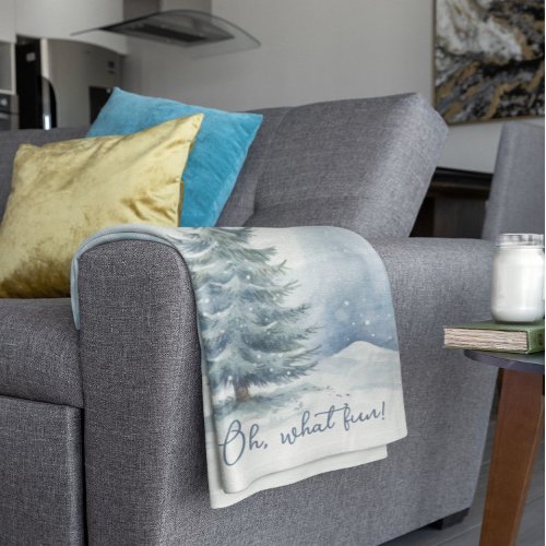 Oh What Fun Snow Covered Evergreen Tree Fleece Blanket