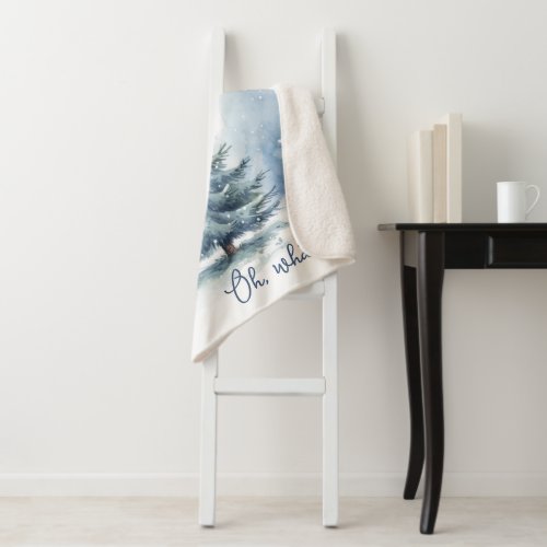 Oh What Fun Snow Covered Evergreen Tree Sherpa Blanket
