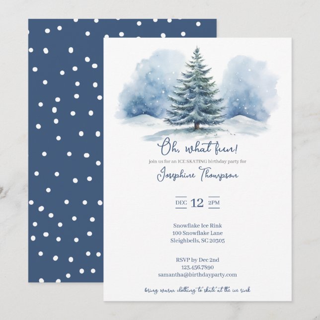 Oh, what fun Snow Evergreen Winter Birthday Party Invitation (Front/Back)