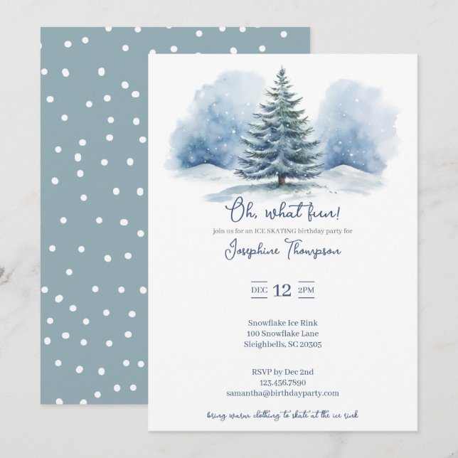 Oh, what fun Snow Evergreen Winter Birthday Party Invitation (Front/Back)