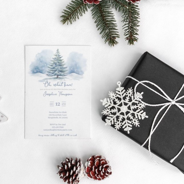 Oh, what fun Snow Evergreen Winter Birthday Party Invitation (Creator Uploaded)