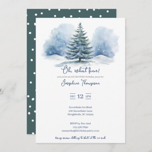 Oh what fun Snow Evergreen Winter Birthday Party Invitation