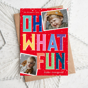 Oh What Fun Snow Overlay 2 Photo Christmas  Holiday Card