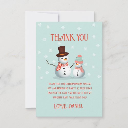 Oh What Fun Snowman Birthday  Thank You Card
