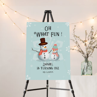 Oh What Fun Snowman Birthday Welcome Sign