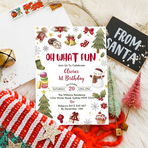 Oh What Fun Snowman Christmas Birthday Party  Invitation