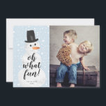 Oh What Fun Snowman Snowfall Holiday Photo Card<br><div class="desc">Spread cheer this year with whimsical and unique holiday photo card that says "oh what fun" in a calligraphy style font and a hand-painted watercolor snowman with a snowy background. Comes with a matching pattern on the back. You may add a photo or text to the back by clicking on...</div>