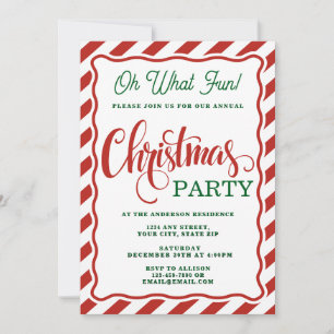Oh What Fun Striped Whimsical Christmas Party Invitation