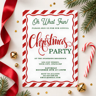 Oh What Fun Striped Whimsical Christmas Party Invitation