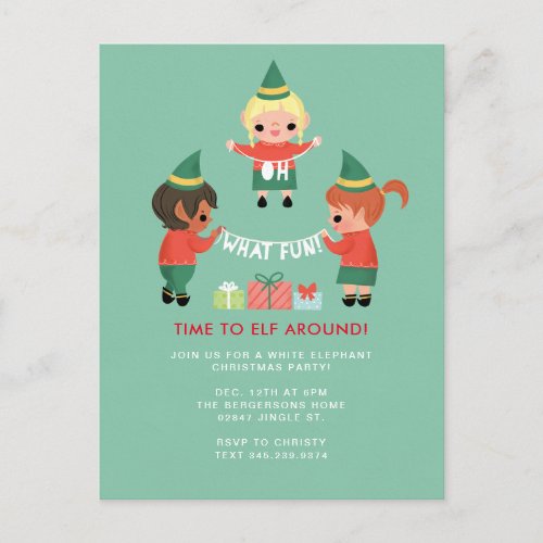 Oh What Fun Time to Elf around Invitation Postcard