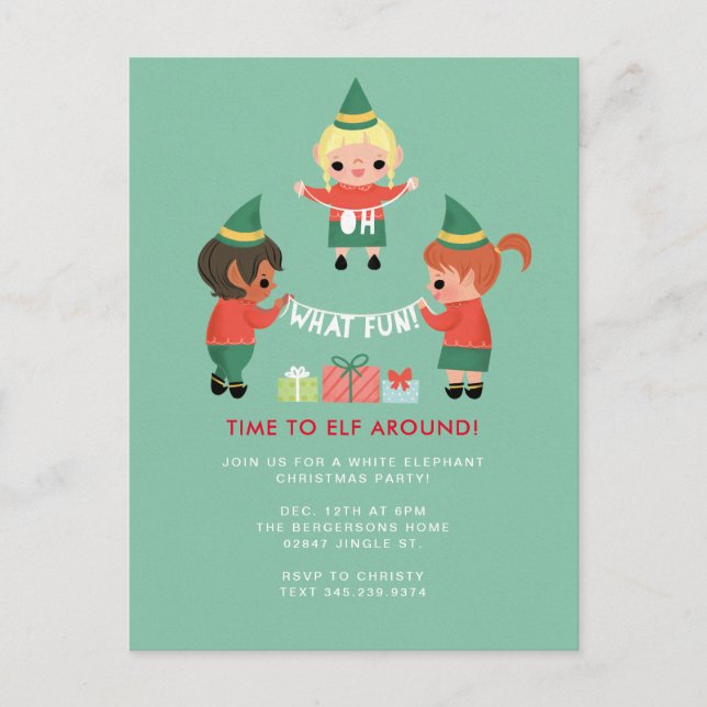 Oh What Fun! Time to Elf around. Invitation Postcard (Front)