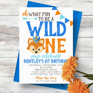 Oh What Fun to be a Wild One Fox 1st Birthday Invitation