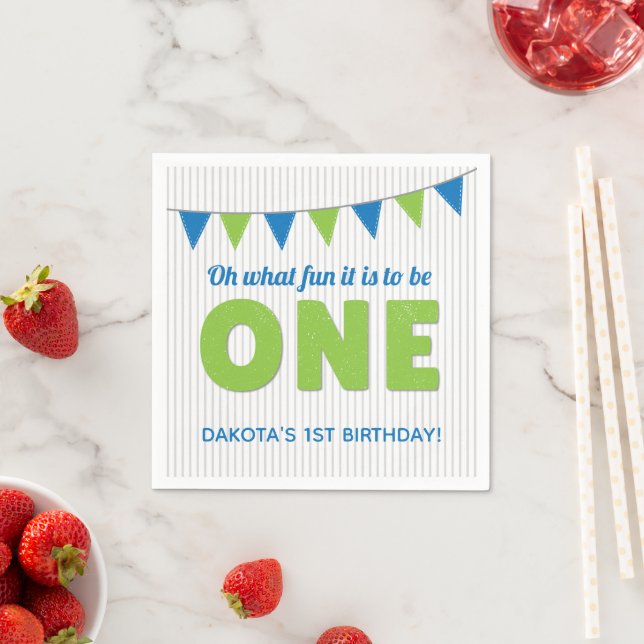 Oh What Fun to be ONE Blue Green First Birthday Napkins (Insitu)