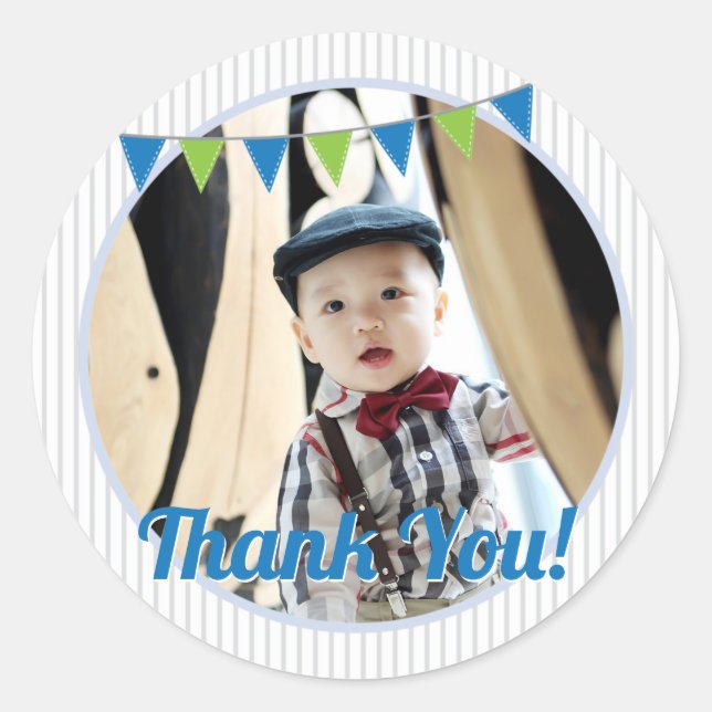Oh What Fun to be ONE Blue Green Thank You Classic Round Sticker (Front)