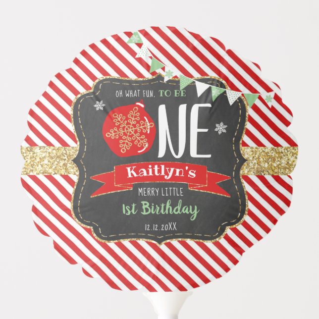 Oh What Fun To Be One! Christmas 1st Birthday Balloon (Front)
