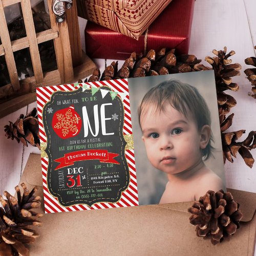Oh What Fun To Be One Christmas 1st Birthday Invitation