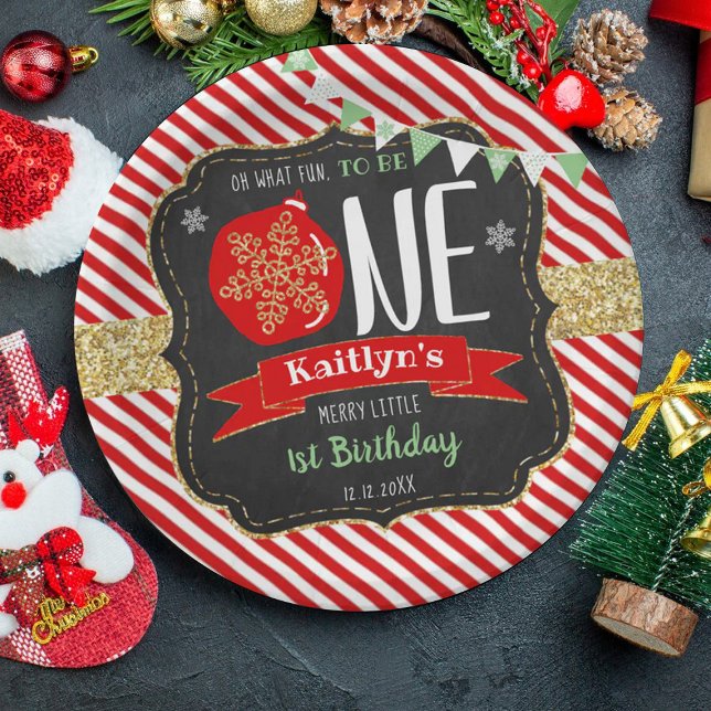 Oh What Fun To Be One! Christmas 1st Birthday Paper Plates (Creator Uploaded)