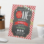 Oh What Fun To Be One! Christmas 1st Birthday Pedestal Sign<br><div class="desc">Celebrate in style with this trendy 1st birthday welcome sign. The design is easy to personalize with your own wording and your family and friends will be thrilled when they see this fabulous party sign. Matching party items can be found in the collection.</div>
