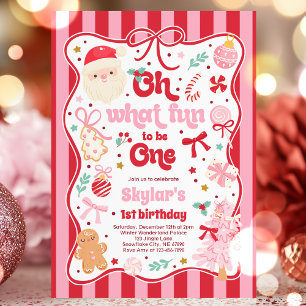 Oh What Fun To Be One Christmas Bow 1st Birthday Invitation
