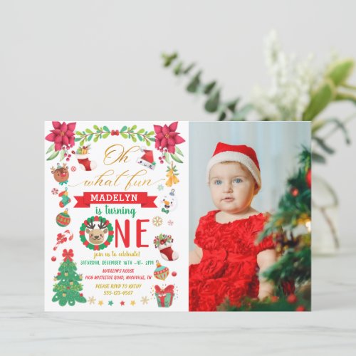 Oh What Fun To Be One Christmas Photo Birthday Invitation